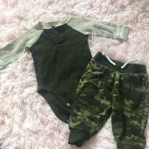 Cute fall army pants and Henley set 0-3 months